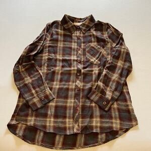 BeCool Plaid button down Brown, red, tan S
